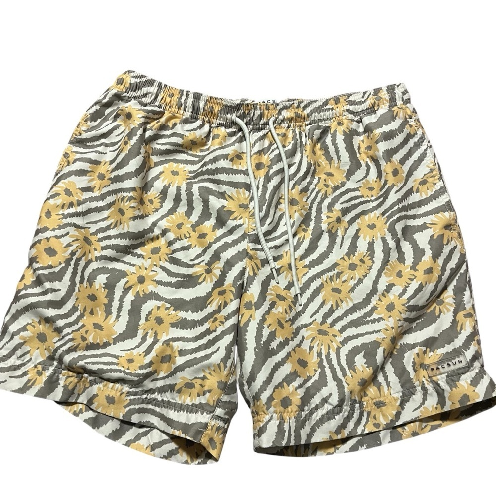 Pacsun Men's Zebra Sunflower Swim Trunks Size Medium Draw String Summer Spring